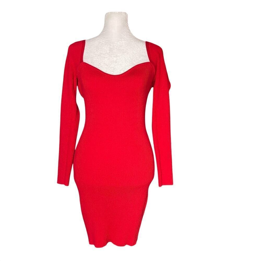 Love Always by FCT Red Long Sleeve BodyCon Sweetheart Sweater Dress Size L